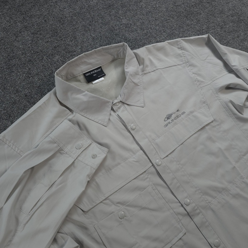 Grundens Shirt Mens XL Gray Hooksetter Snap Front Vented Performance Fishing